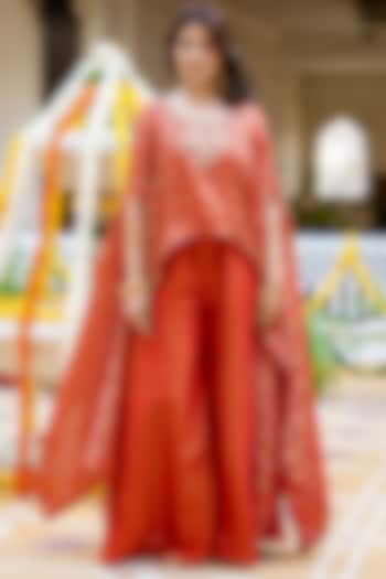 Orange Brocade Handwork Cape Set by House Of Jamoti at Pernia's Pop Up Shop