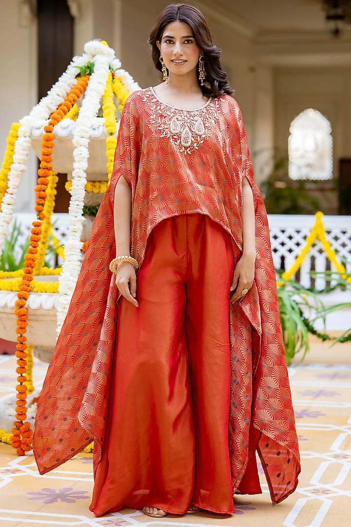Orange Brocade Handwork Cape Set by House Of Jamoti at Pernia's Pop Up Shop
