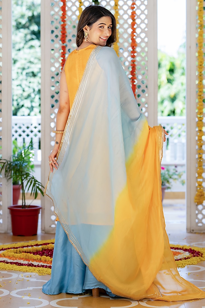 Yellow Upada Silk Embroidered Kurta Set by House Of Jamoti at Pernia's Pop Up Shop