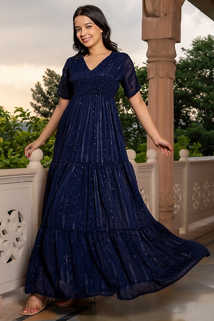 Midnight Blue Lurex Maxi Summer Dress by House Of Jamoti at Pernia's Pop Up Shop Midnight Blue Lurex Maxi Summer Dress by House Of Jamoti at Pernia's Pop Up Shop
