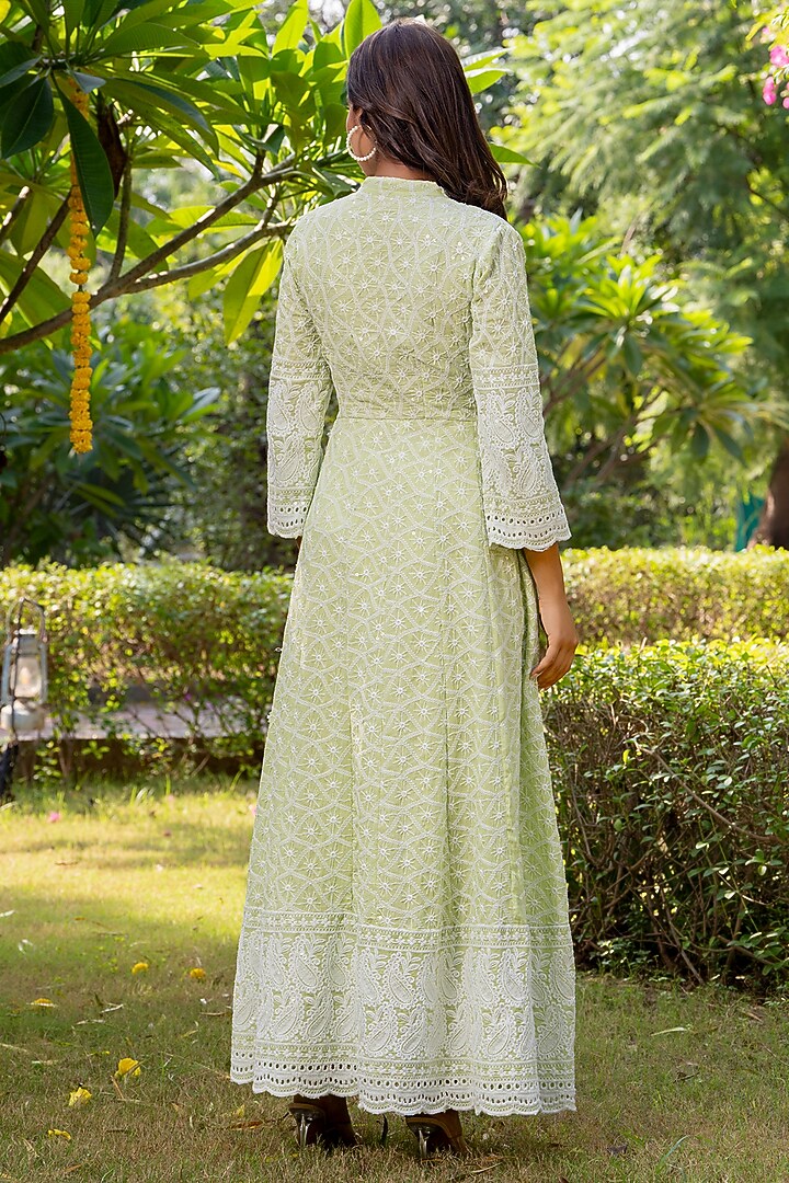 Light Green Georgette Chikankari Embroidered Anarkali