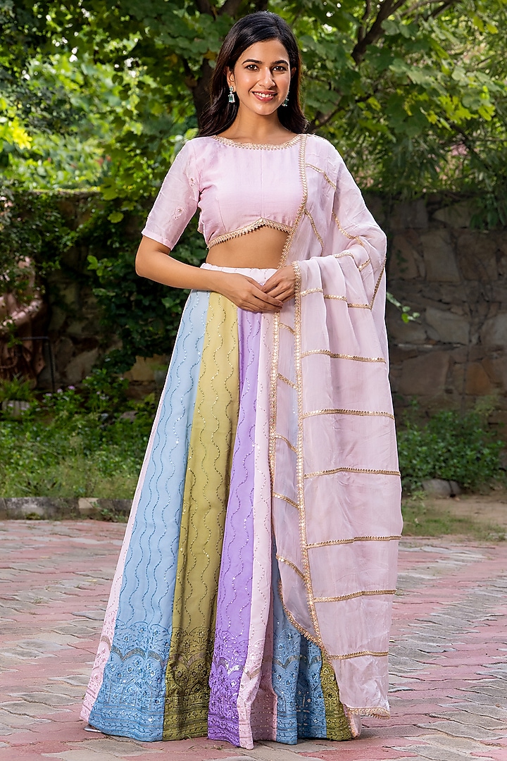 Multi-Colored Georgette Lehenga Set by House Of Jamoti at Pernia's Pop Up Shop