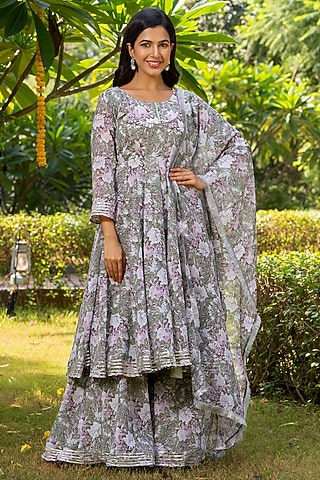 Ocean Green Georgette Gota Patti Work Kurta Set by House Of Jamoti