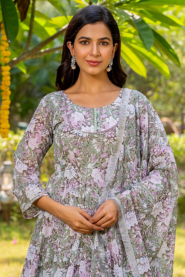 Ocean Green Georgette Gota Patti Work Kurta Set by House Of Jamoti at Pernia's Pop Up Shop