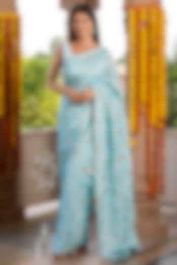 Light Blue Upada Silk Butterfly Saree by House Of Jamoti at Pernia's Pop Up Shop
