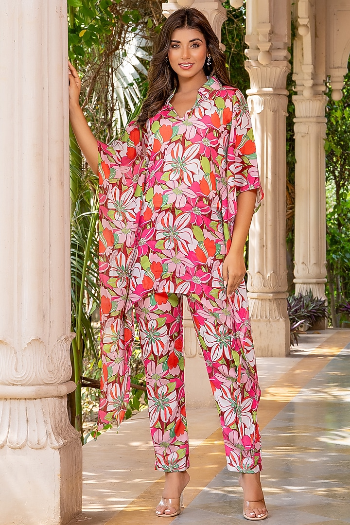 Pink Chinon Floral Co-Ord Set by House Of Jamoti at Pernia's Pop Up Shop