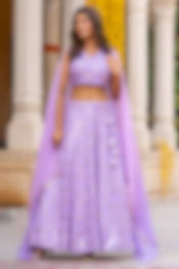 Periwinkle Lavender Georgette Embroidered Kalidar Lehenga Set by House Of Jamoti at Pernia's Pop Up Shop