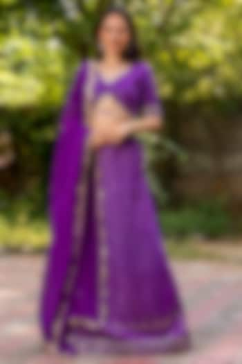 Violet Georgette Embroidered Lehenga Set by House Of Jamoti at Pernia's Pop Up Shop