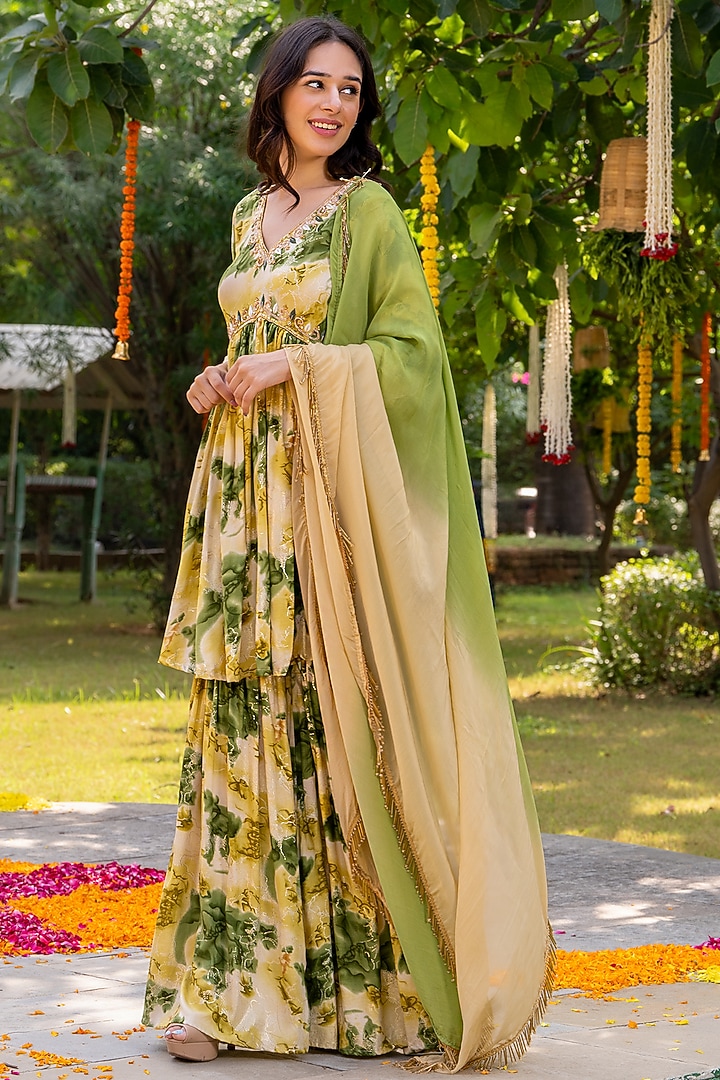 Green Rayon Sharara Set by House Of Jamoti at Pernia's Pop Up Shop