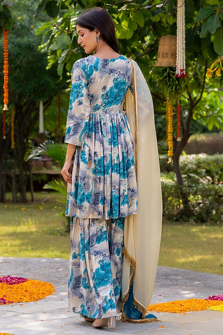 Turquoise Rayon Sharara Set by House Of Jamoti at Pernia's Pop Up Shop