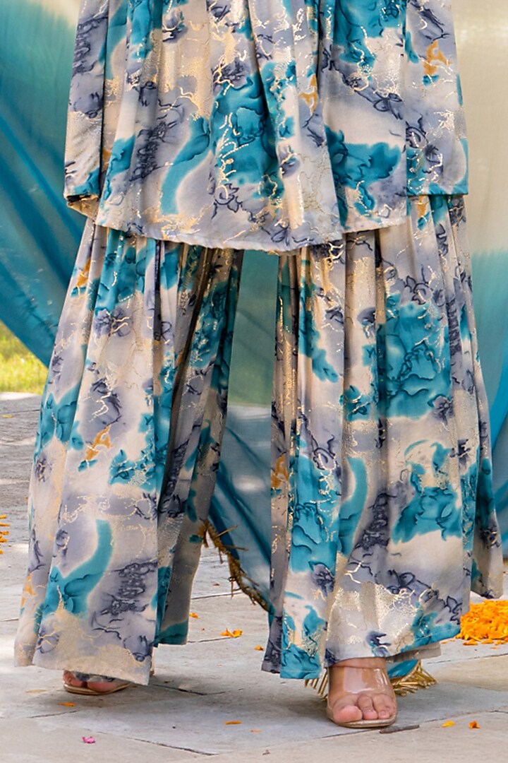 Turquoise Rayon Sharara Set by House Of Jamoti at Pernia's Pop Up Shop