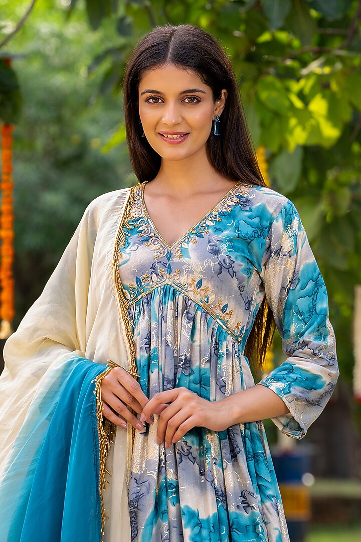 Turquoise Rayon Sharara Set by House Of Jamoti at Pernia's Pop Up Shop