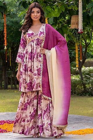 Wine Rayon Sharara Set by House Of Jamoti