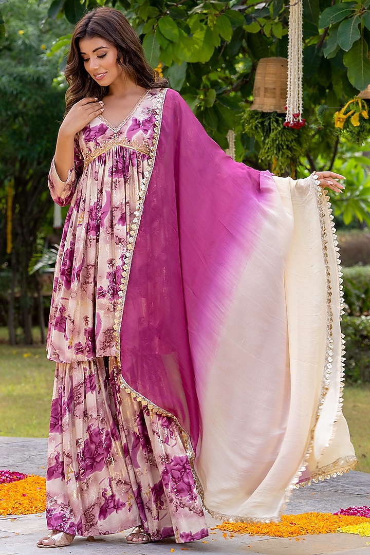 Wine Rayon Sharara Set by House Of Jamoti at Pernia's Pop Up Shop