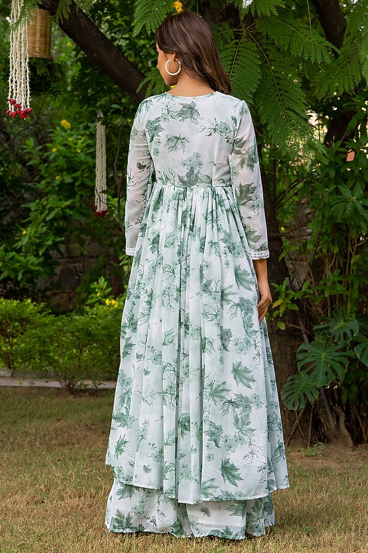 Mint Green Georgette Floral Printed Angrakha Kurta Set by House Of Jamoti at Pernia's Pop Up Shop
