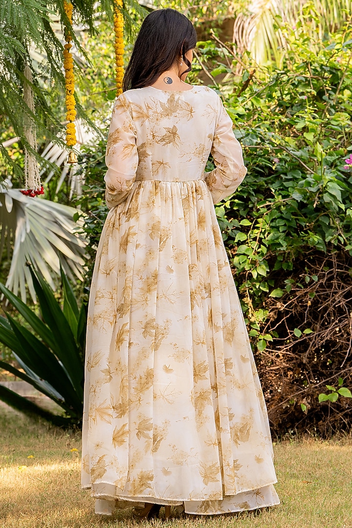 Apricot Georgette Floral Printed Angrakha Kurta Set by House Of Jamoti at Pernia's Pop Up Shop