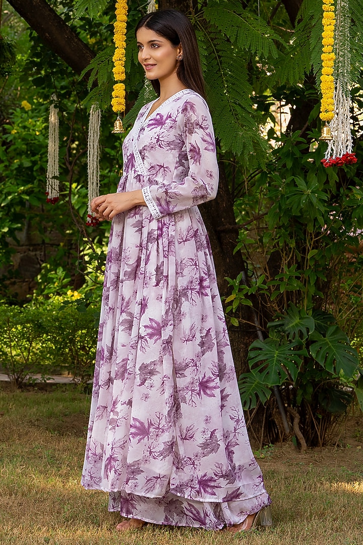 Dusty Pink Georgette Floral Printed Angrakha Kurta Set by House Of Jamoti at Pernia's Pop Up Shop