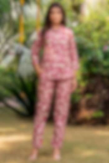 Brick Red Chanderi Floral Printed Co-Ord Set by House Of Jamoti at Pernia's Pop Up Shop