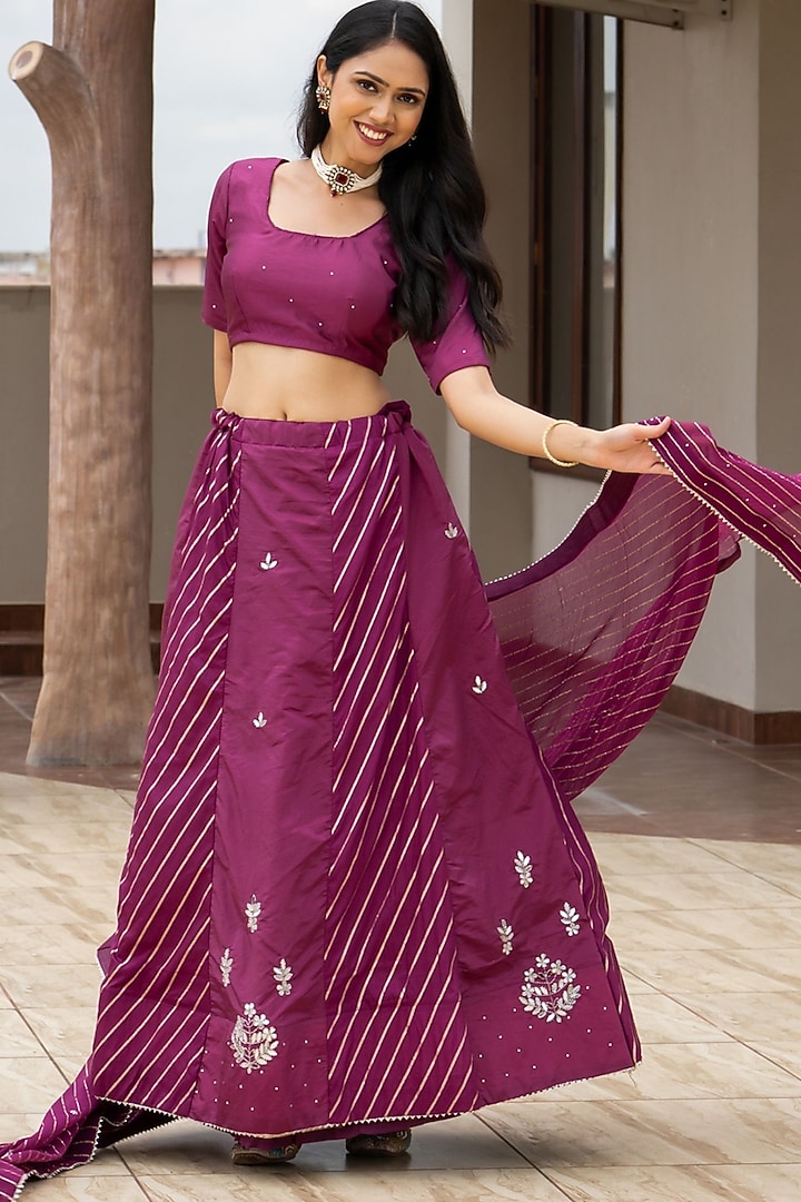 Wine Silk Blend Lehenga Set by House Of Jamoti at Pernia's Pop Up Shop