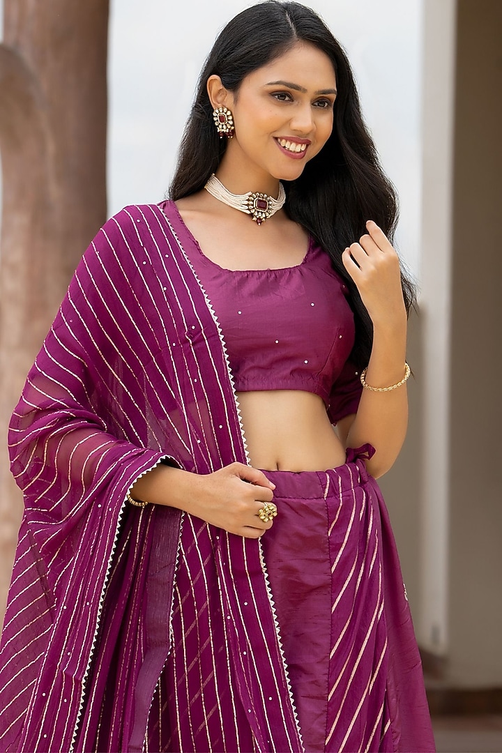 Wine Silk Blend Lehenga Set by House Of Jamoti at Pernia's Pop Up Shop