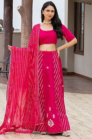 Pink Silk Blend Gota Patti Lehenga Set by House Of Jamoti