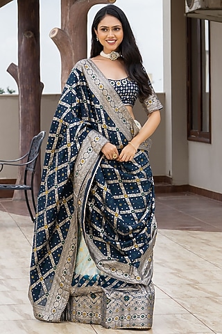Blue Silk Blend Lehenga Set by House Of Jamoti