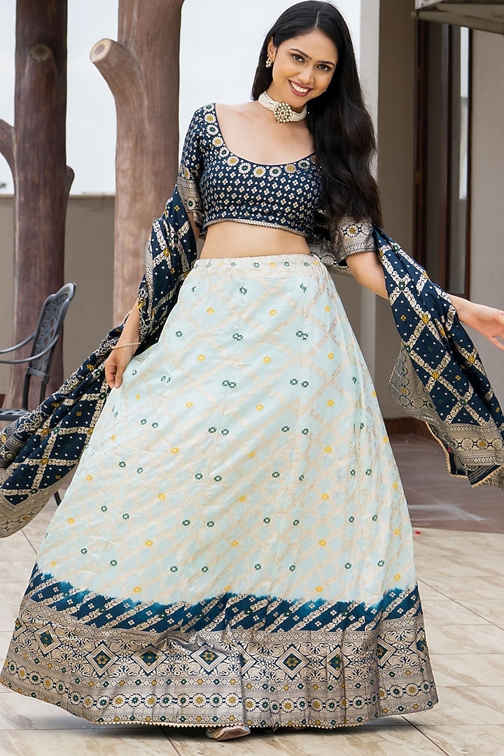 Blue Silk Blend Lehenga Set by House Of Jamoti at Pernia's Pop Up Shop