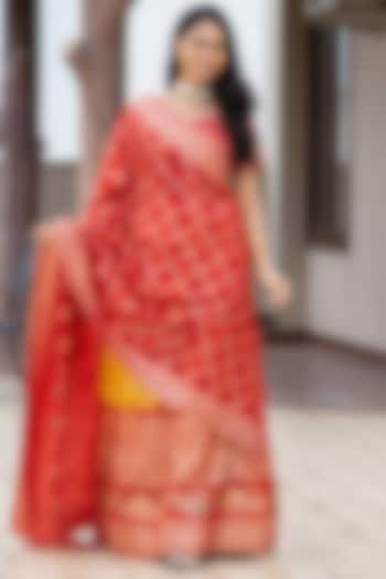 Yellow & Red Silk Blend Lehenga Set by House Of Jamoti at Pernia's Pop Up Shop