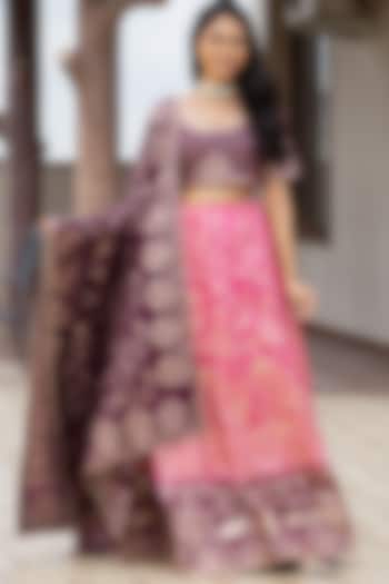 Pink & Burgundy Silk Blend Lehenga Set by House Of Jamoti at Pernia's Pop Up Shop