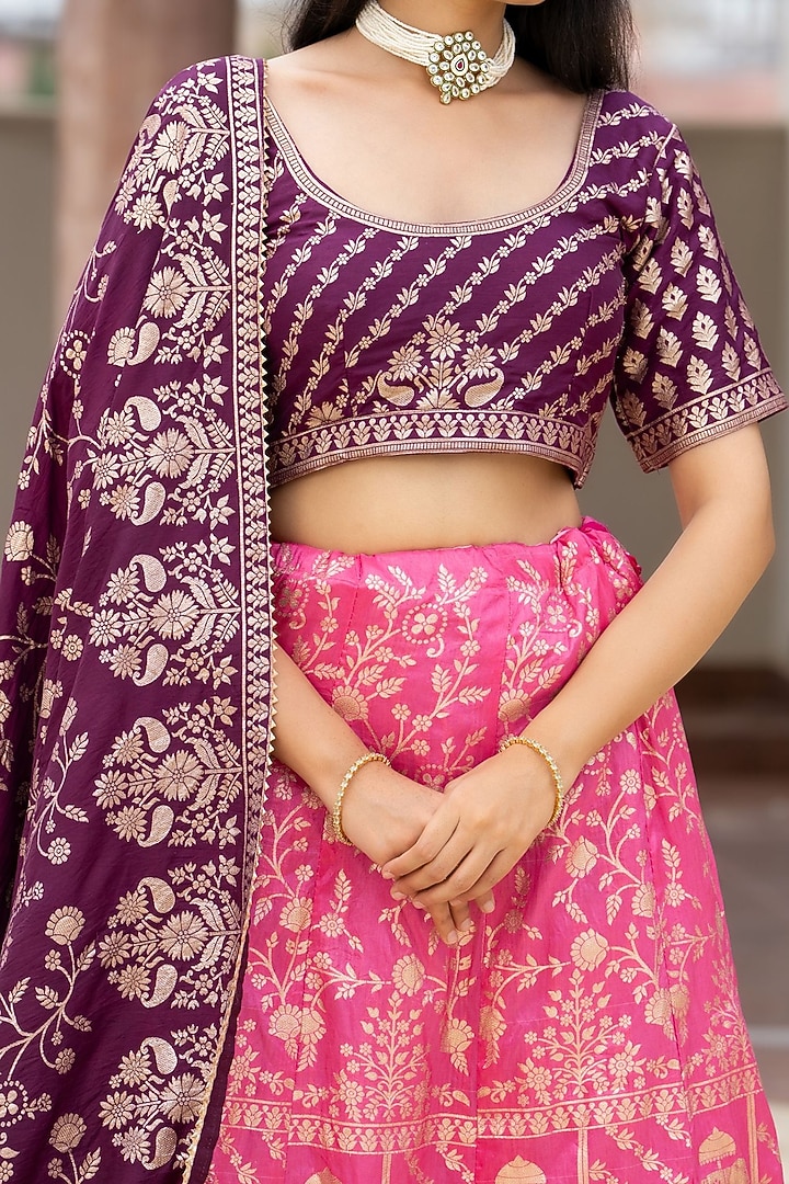 Pink & Burgundy Silk Blend Lehenga Set by House Of Jamoti at Pernia's Pop Up Shop
