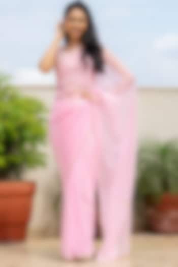 Pink Georgette Festive Saree Set by House Of Jamoti at Pernia's Pop Up Shop