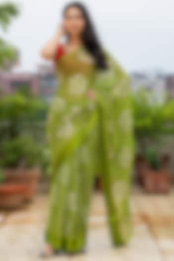 Green Georgette Motif Festive Saree Set by House Of Jamoti at Pernia's Pop Up Shop