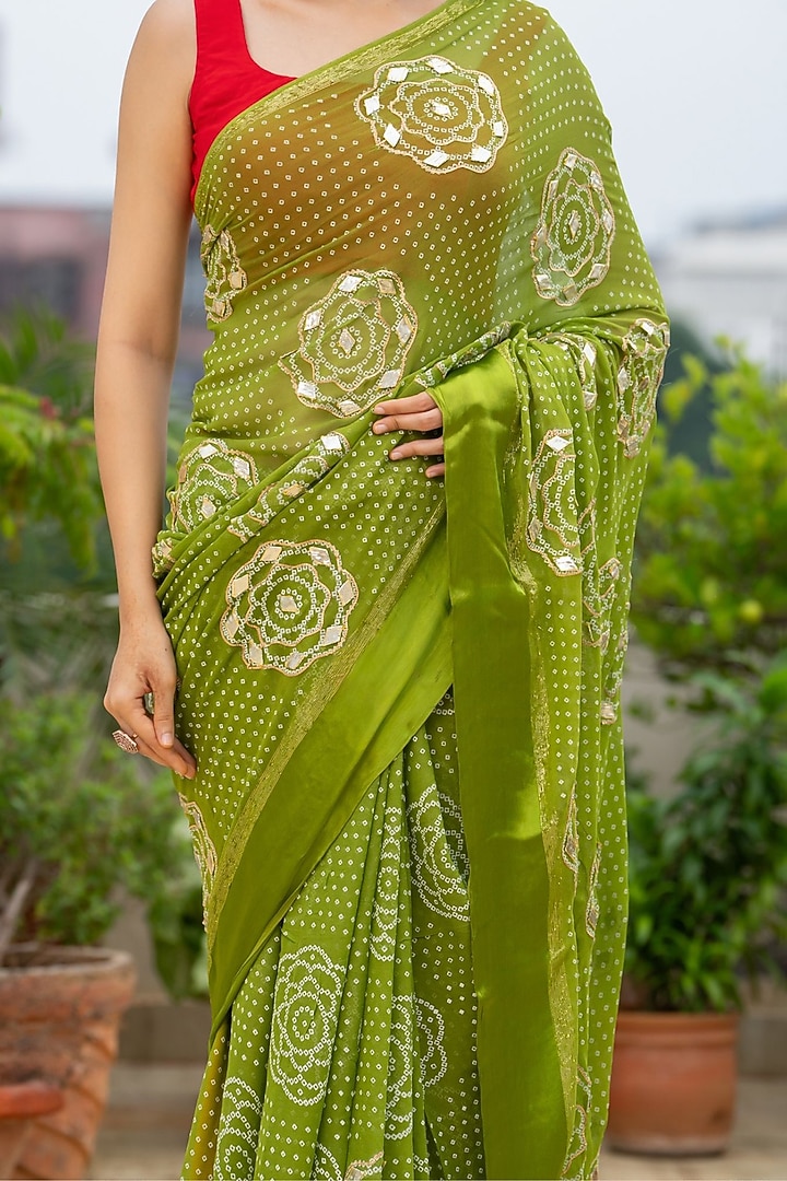 Green Georgette Motif Festive Saree Set by House Of Jamoti at Pernia's Pop Up Shop