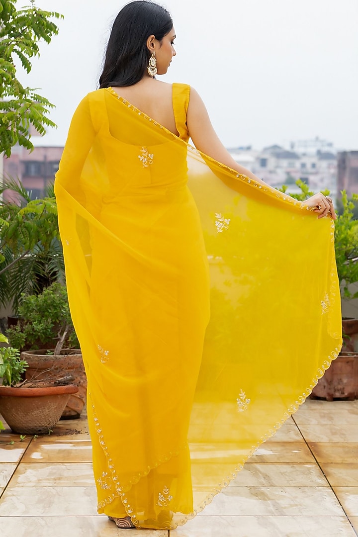 Yellow Georgette Embroidered Festive Saree by House Of Jamoti at Pernia's Pop Up Shop