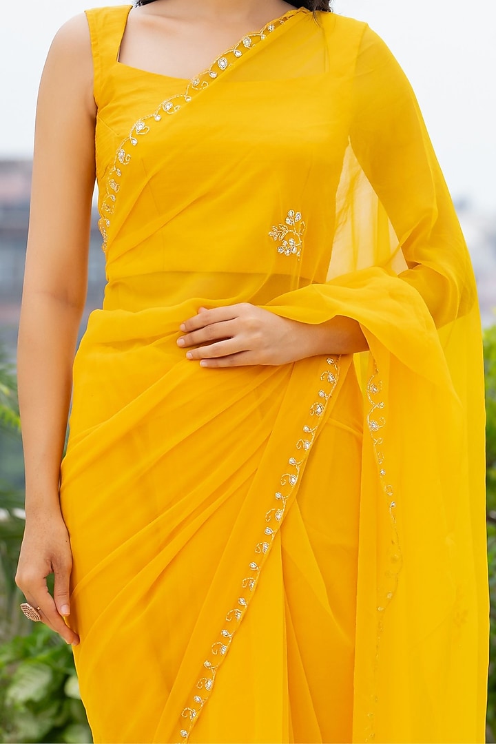 Yellow Georgette Embroidered Festive Saree by House Of Jamoti at Pernia's Pop Up Shop