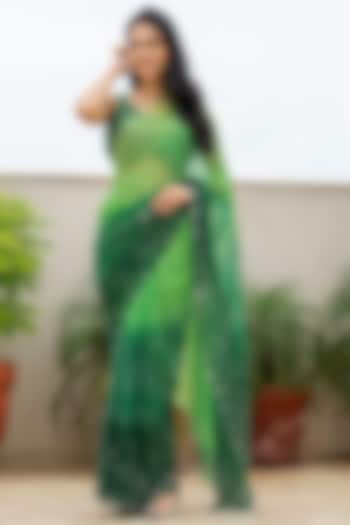 Green Georgette Embroidered Festive Saree Set by House Of Jamoti at Pernia's Pop Up Shop