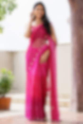 Rani Pink Georgette Bead Work Bandhani Festive Saree Set by House Of Jamoti at Pernia's Pop Up Shop