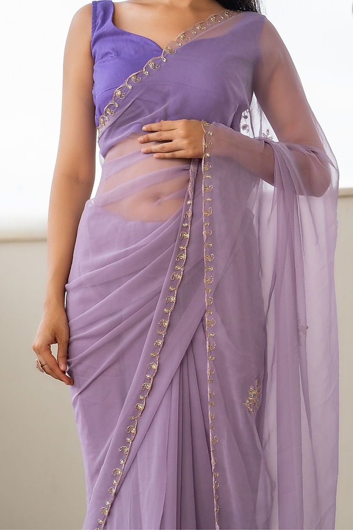 Purple Georgette Embroidered Festive Saree Set by House Of Jamoti at Pernia's Pop Up Shop