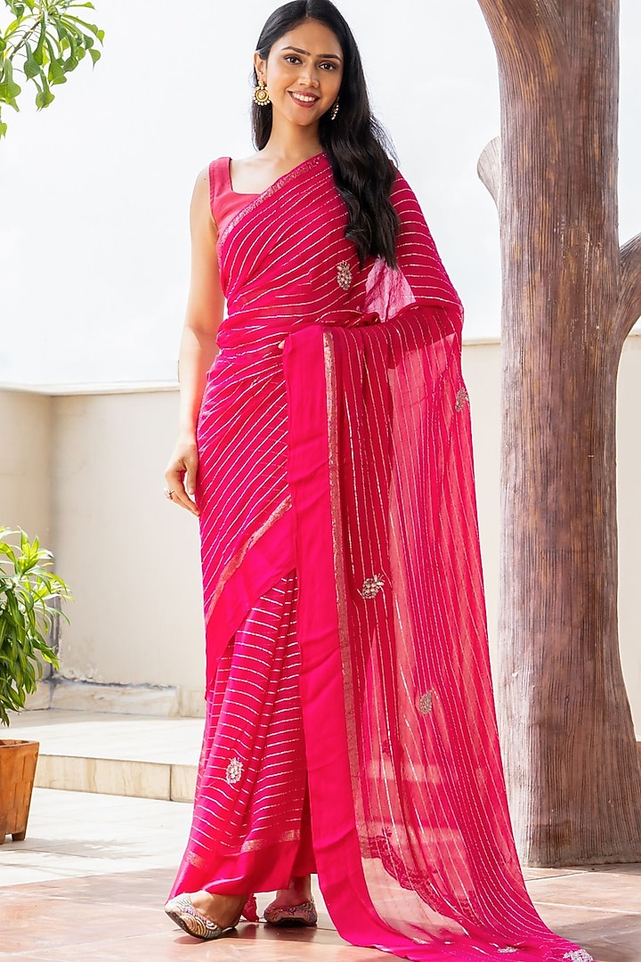 Red Georgette Embellished Festive Saree Set by House Of Jamoti at Pernia's Pop Up Shop