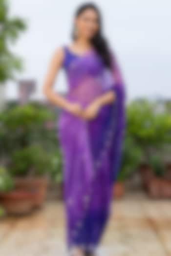 Purple Georgette Embellished Bandhani Festive Saree Set by House Of Jamoti at Pernia's Pop Up Shop