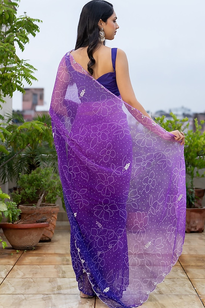 Purple Georgette Embellished Bandhani Festive Saree Set by House Of Jamoti at Pernia's Pop Up Shop
