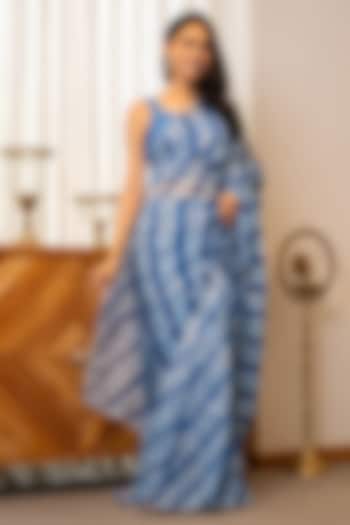 Blue Organza Leheriya Festive Saree Set by House Of Jamoti at Pernia's Pop Up Shop