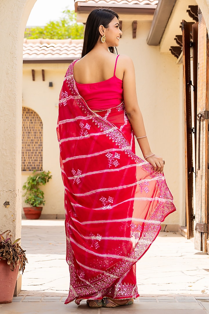 Pink Silk Blend Mirror Work Festive Saree Set by House Of Jamoti at Pernia's Pop Up Shop