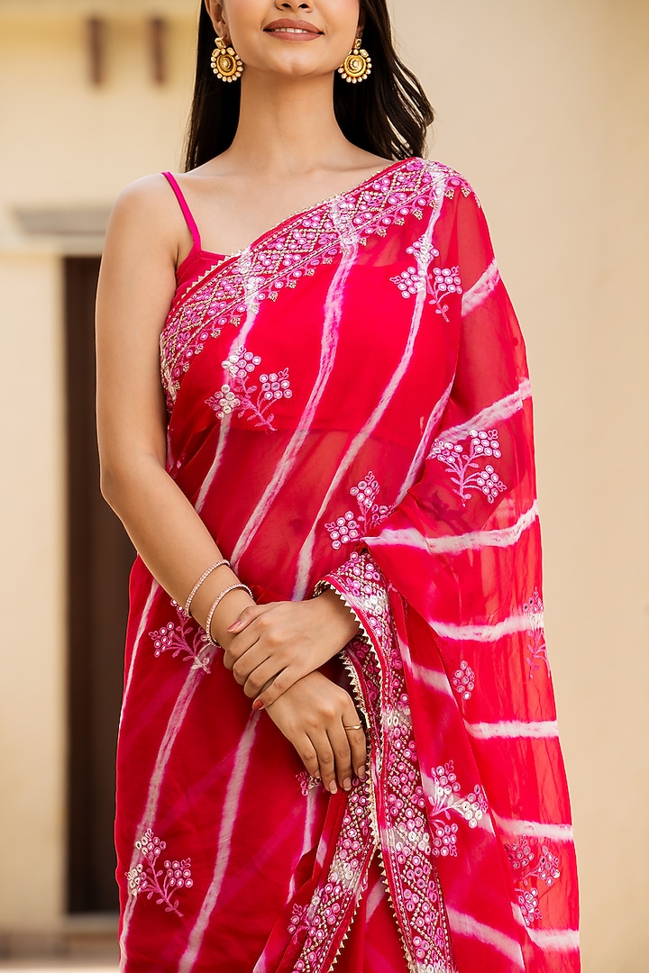 Pink Silk Blend Mirror Work Festive Saree Set by House Of Jamoti at Pernia's Pop Up Shop