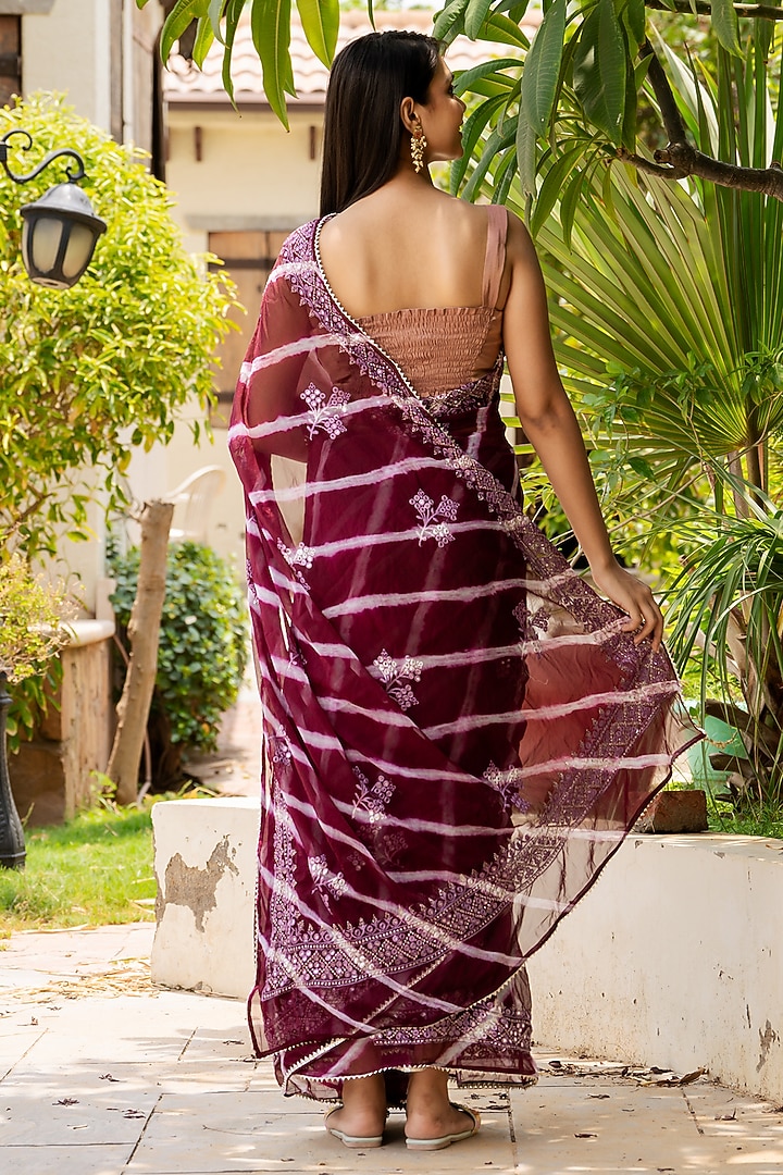 Wine Silk Blend Mirror Work Festive Saree Set by House Of Jamoti at Pernia's Pop Up Shop
