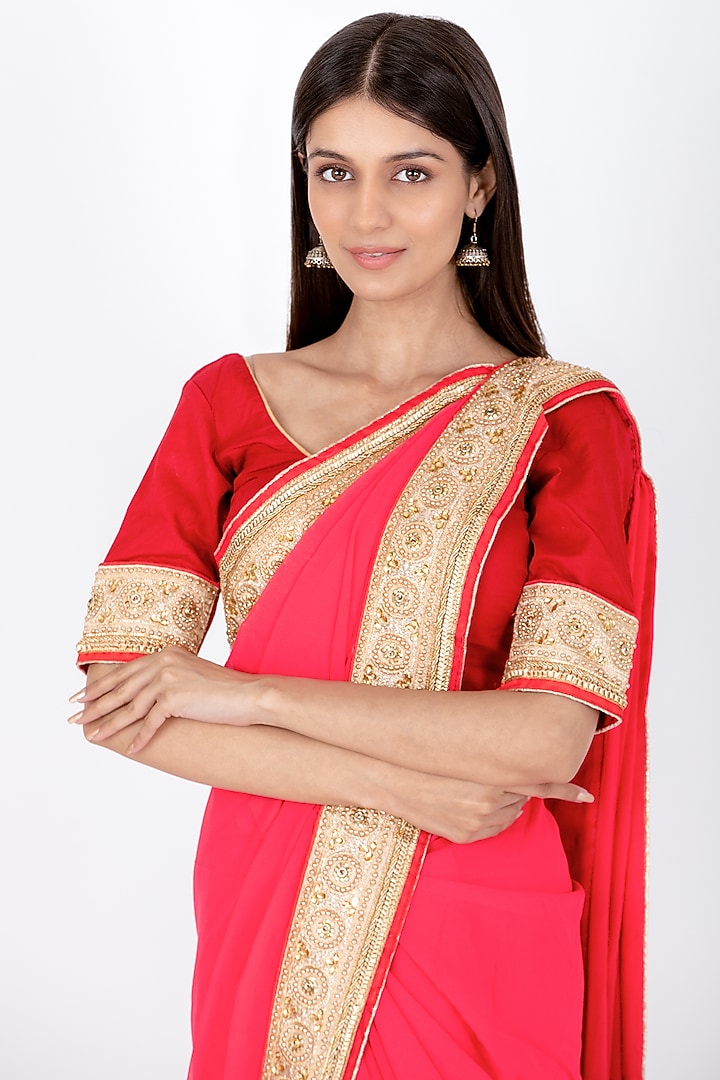 Neon Pink Georgette Saree Set by House Of Jamoti at Pernia's Pop Up Shop