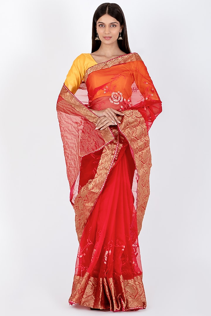 Red Organza Saree Set by House Of Jamoti at Pernia's Pop Up Shop