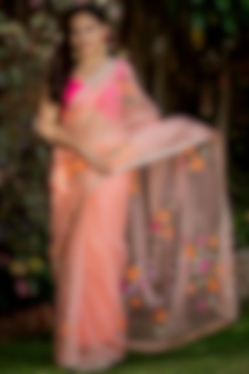 Peach Organza Hand Painted Saree by House Of Jamoti at Pernia's Pop Up Shop
