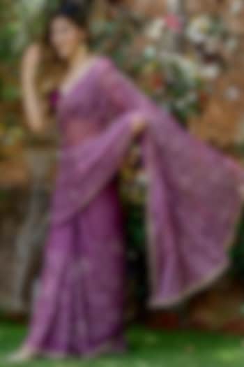 Purple Chiffon Zari Saree Set by House Of Jamoti
