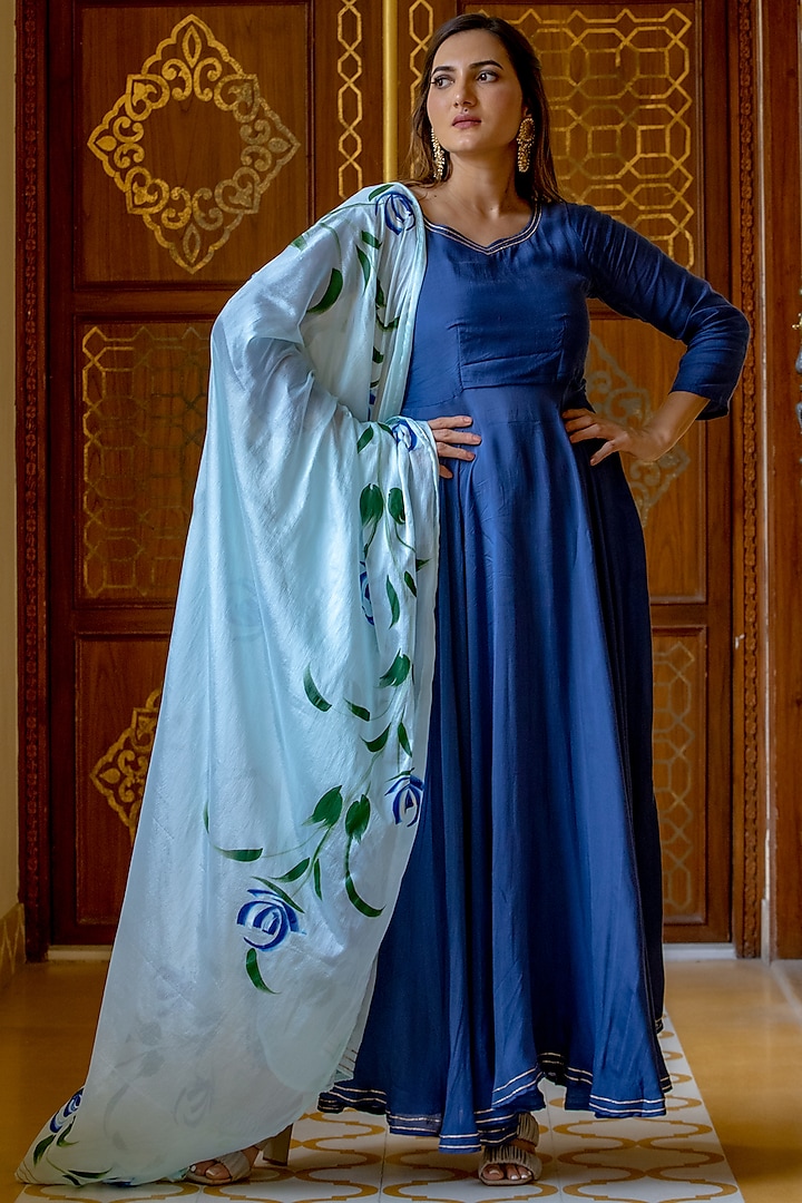 Yale Blue Blended Anarkali Set by House Of Jamoti